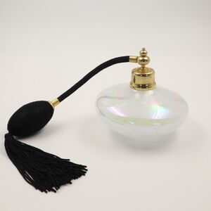 Vintage-Style Iridescent Glass Perfume Spray Bottle Black Bulb Atomizer & Tassel